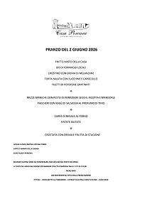 Menù Casa Porcara 2 giugno 2026