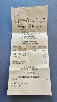 Scontrino Casa Porcara a Veglie 2 giugno 2026